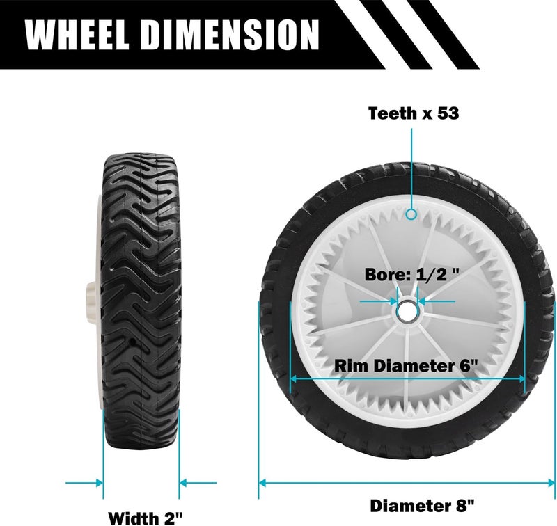 Sutmorly 105-1815 Front Drive Wheels Compatible with Toro 22 Inch Recycler Mower - 8" Drive Wheel Tires Gear Assembly Compatible with Toro 20016 20065 20005 Self-Propelled Lawn Mower 8 Inch, 2Pack - Image 2